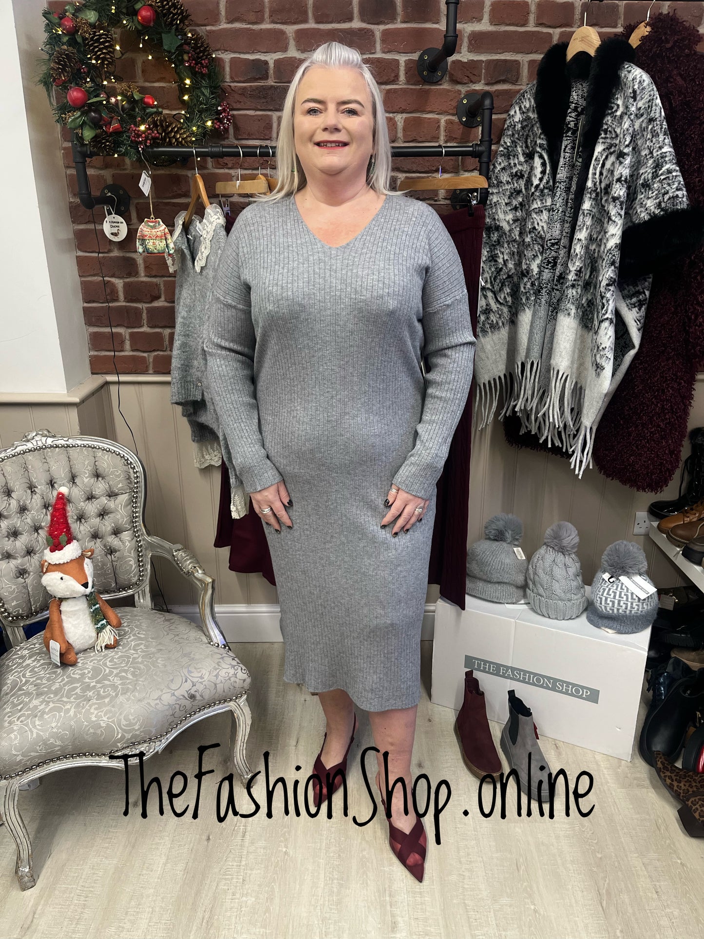 Violet grey V neck ribbed dress 14-18