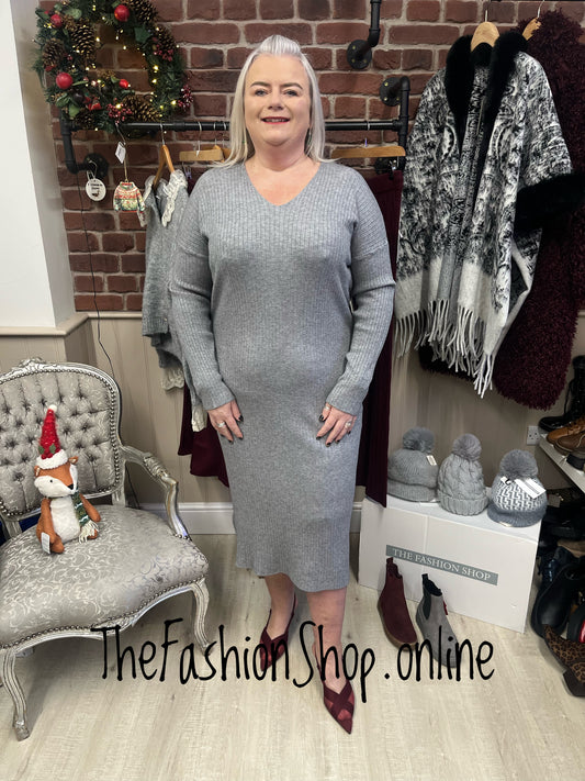 Violet grey V neck ribbed dress 14-18