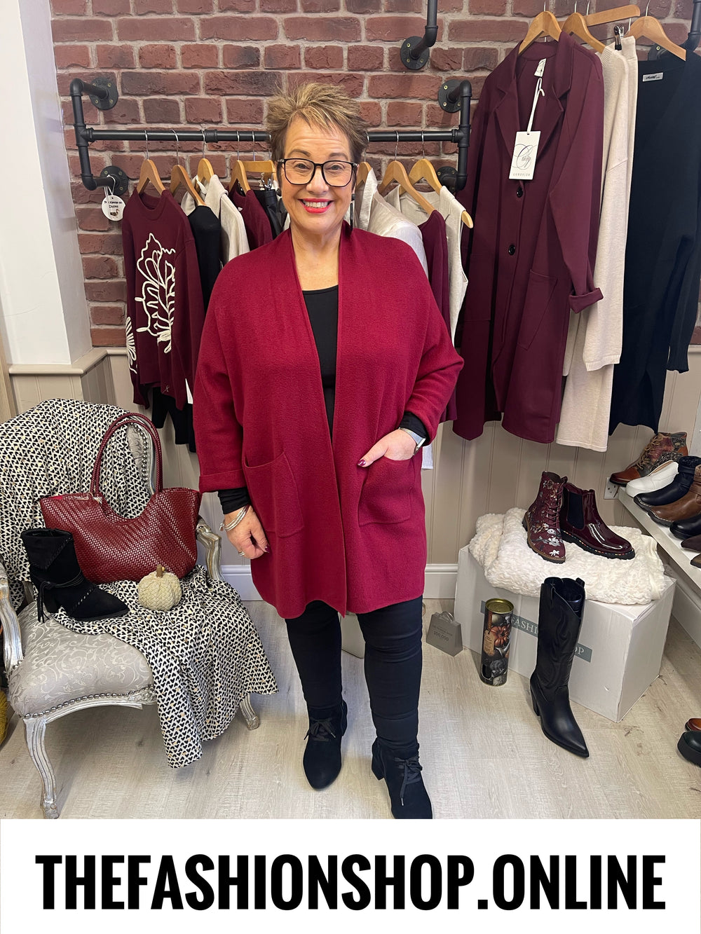 Erica wine edge to edge coatigan 14-22