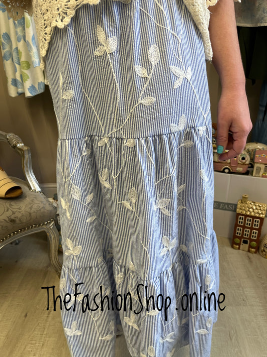 Carly blue striped tiered maxi skirt 8-10, 12-14 and 16-18