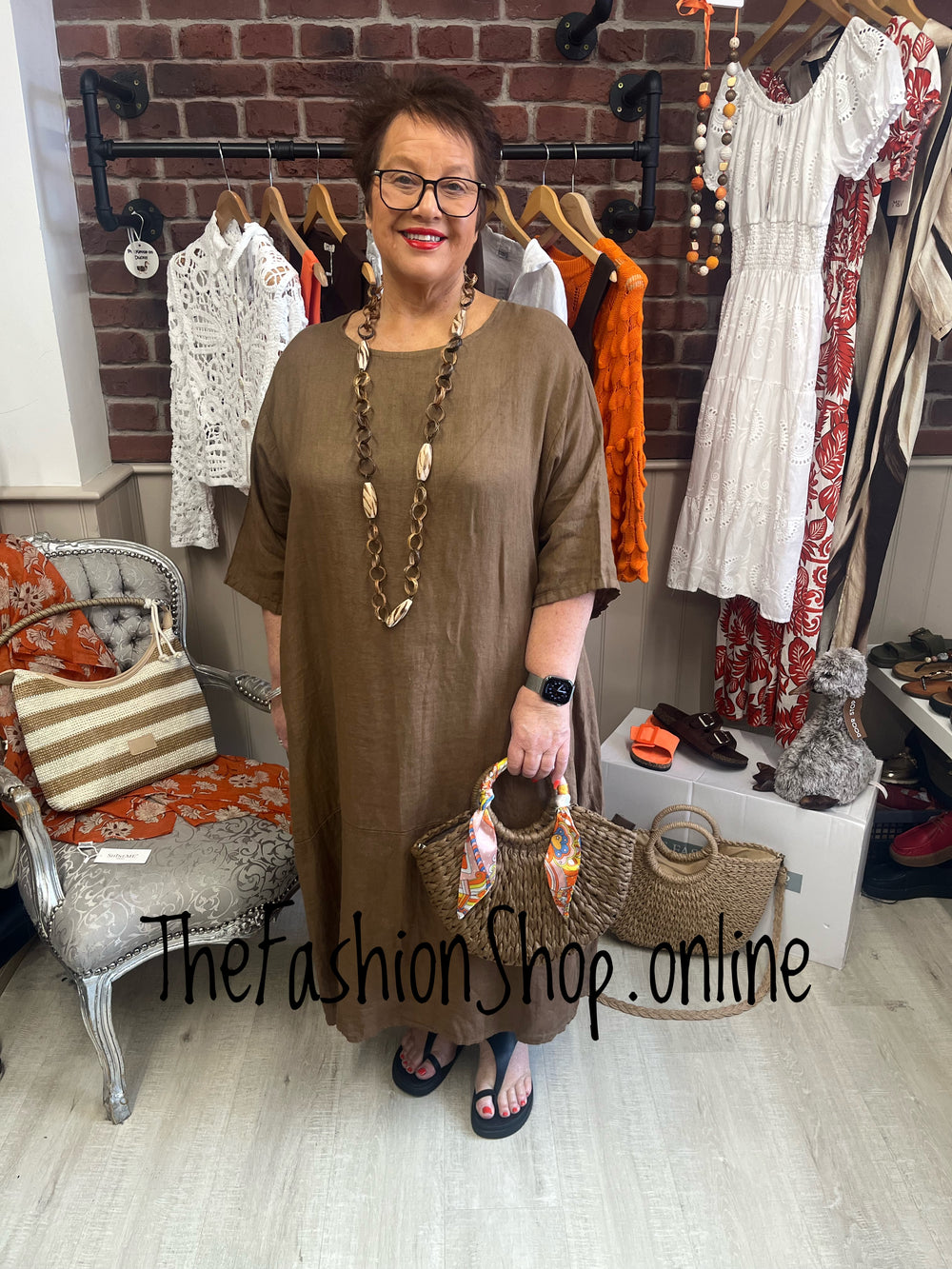Keira brown cocoon dress with straight hem 16-22