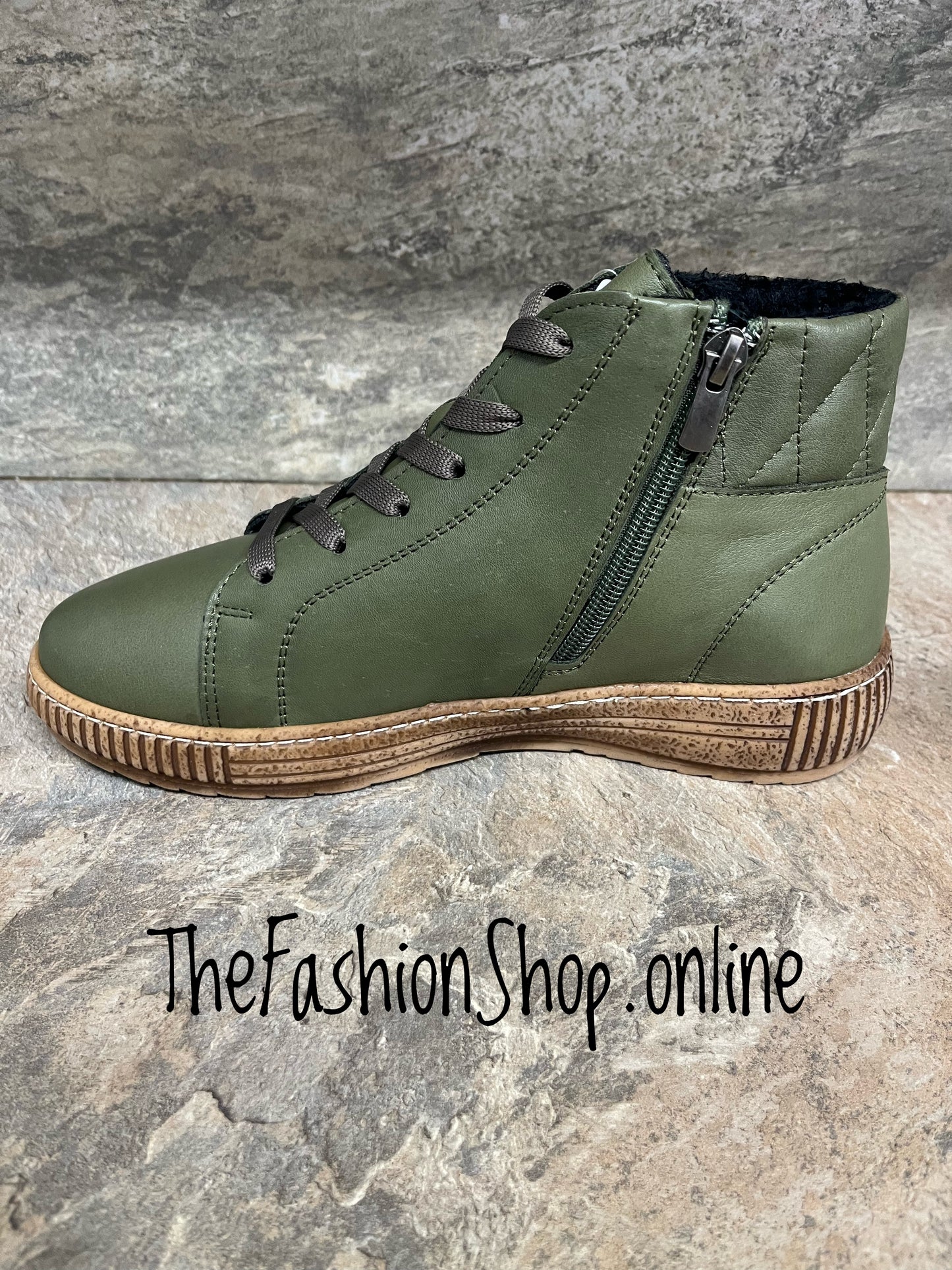 Modella Janeiro olive leather ankle boots sizes 4-9 (37-42)