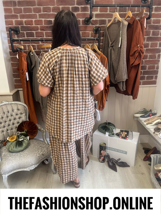 Astrid brown and mocha gingham tunic 8-16