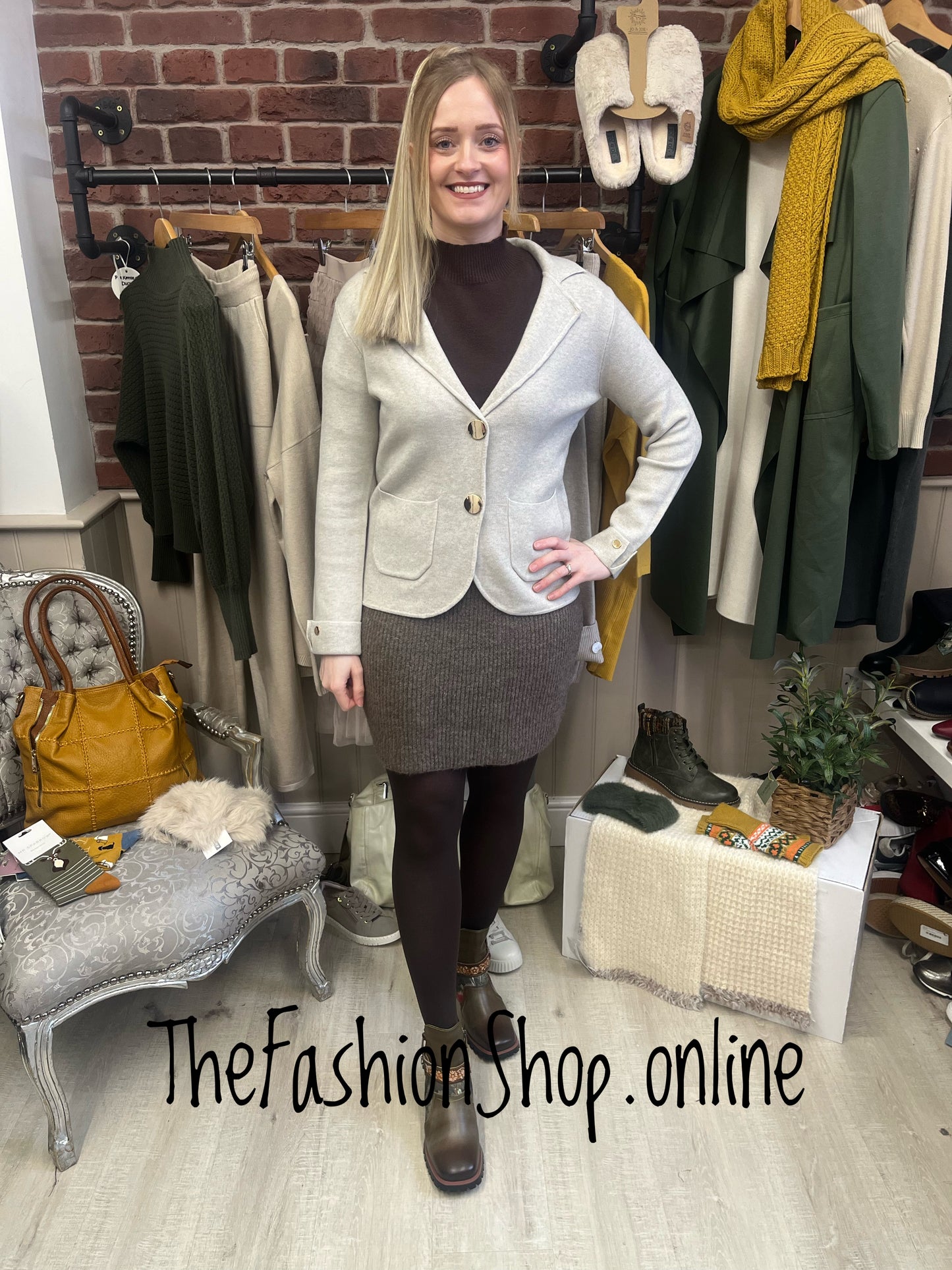 Darcie beige fine knit jacket 8-14