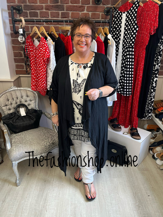 Black linen waterfall jacket 12-22