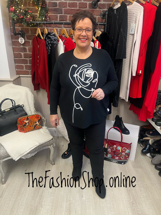 Chloe black abstract rose jumper 12-22