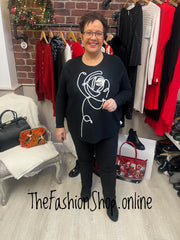 Chloe black abstract rose jumper 12-22