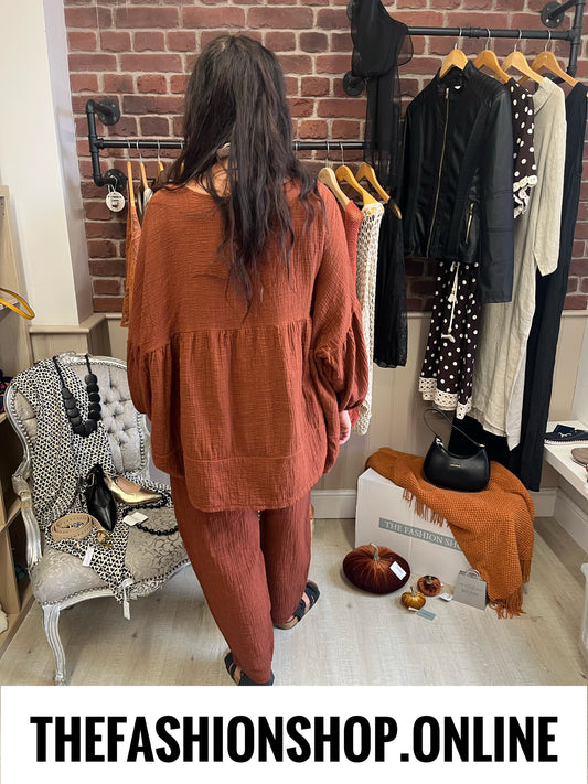 Lydia cinnamon cheesecloth top 14-20