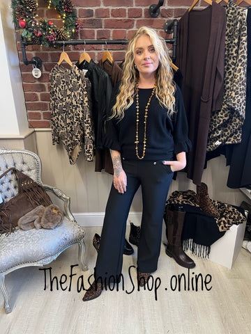 Tess black jumper with frill sleeve 8-14