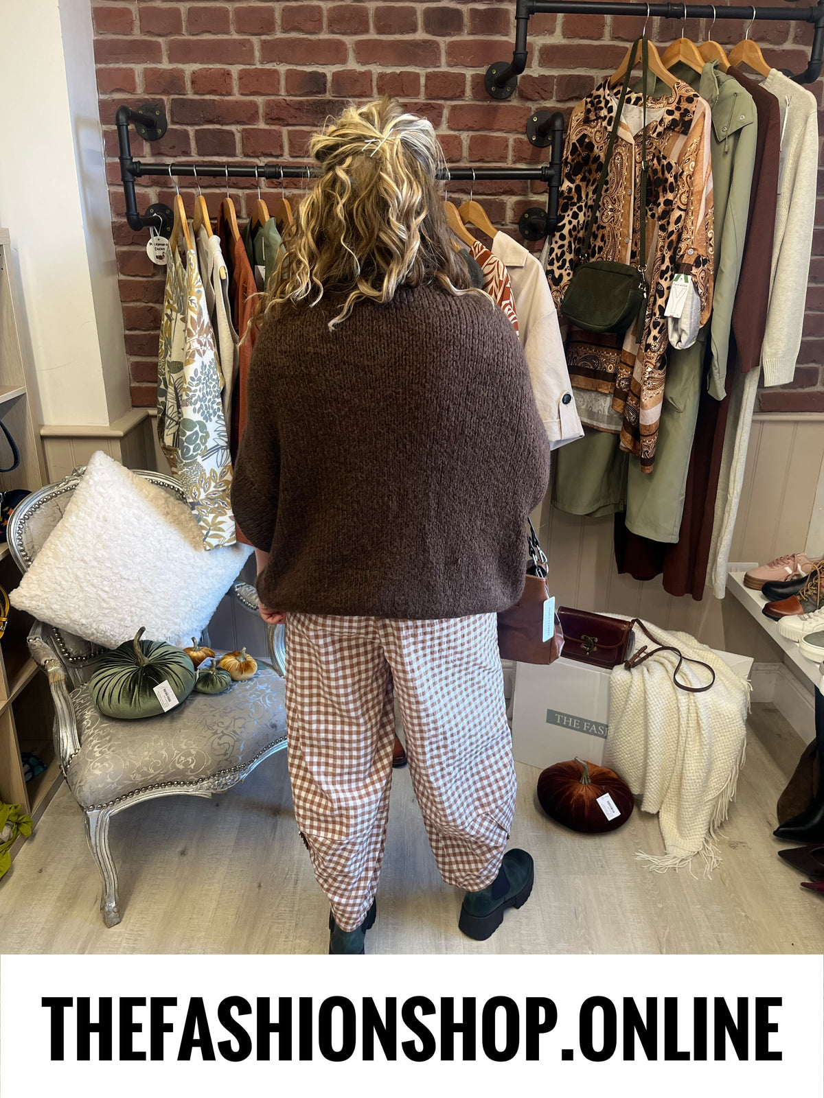 Sally camel gingham tulip hem trousers 8-16