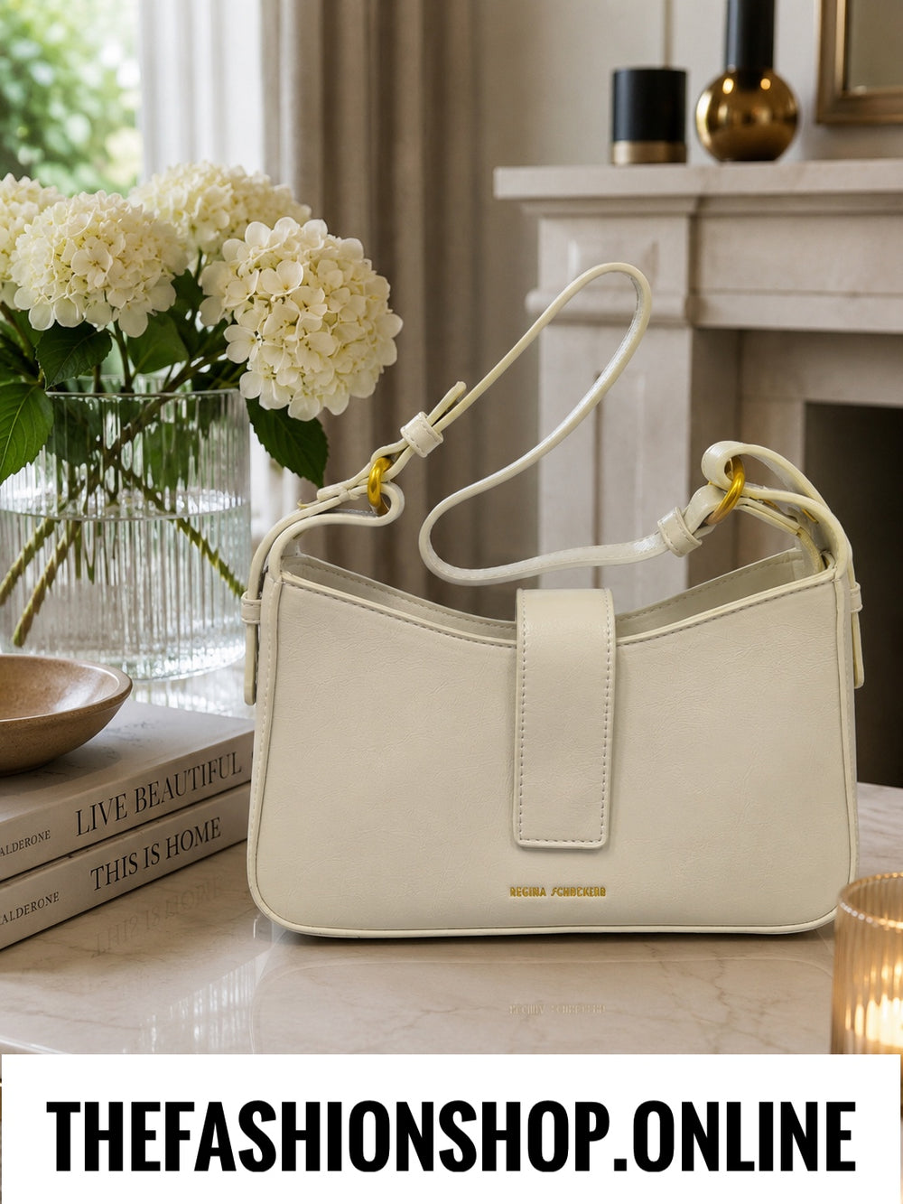 Harper shoulder bag in beige linen