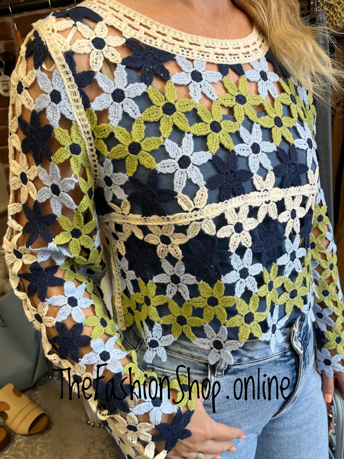 Lottie blue and green crochet top sizes 8 and 10-12