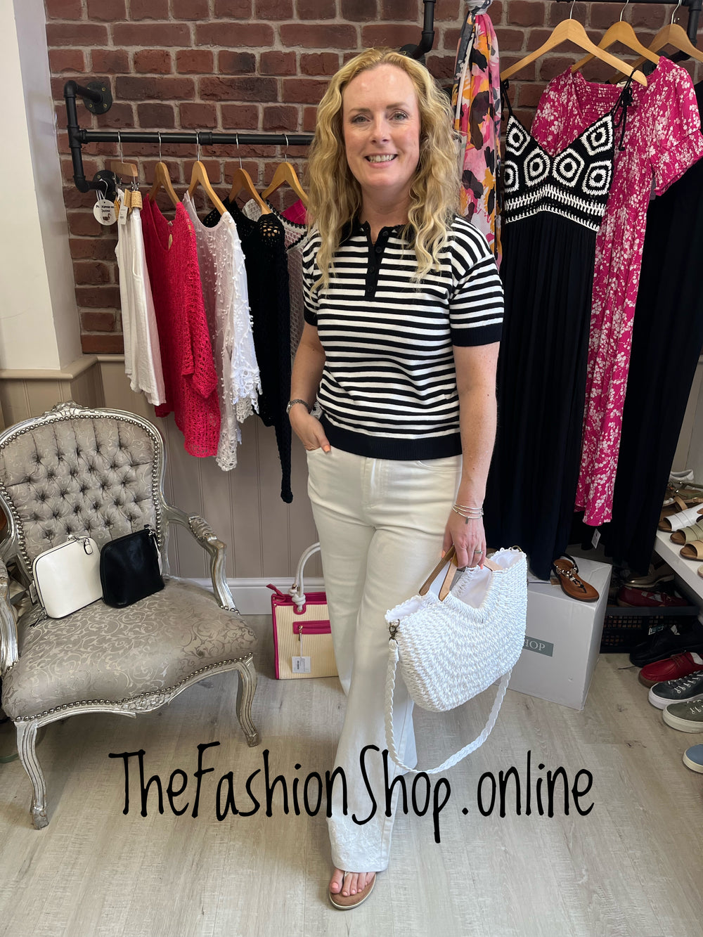 Katie black and white stripe knitted top 8-14