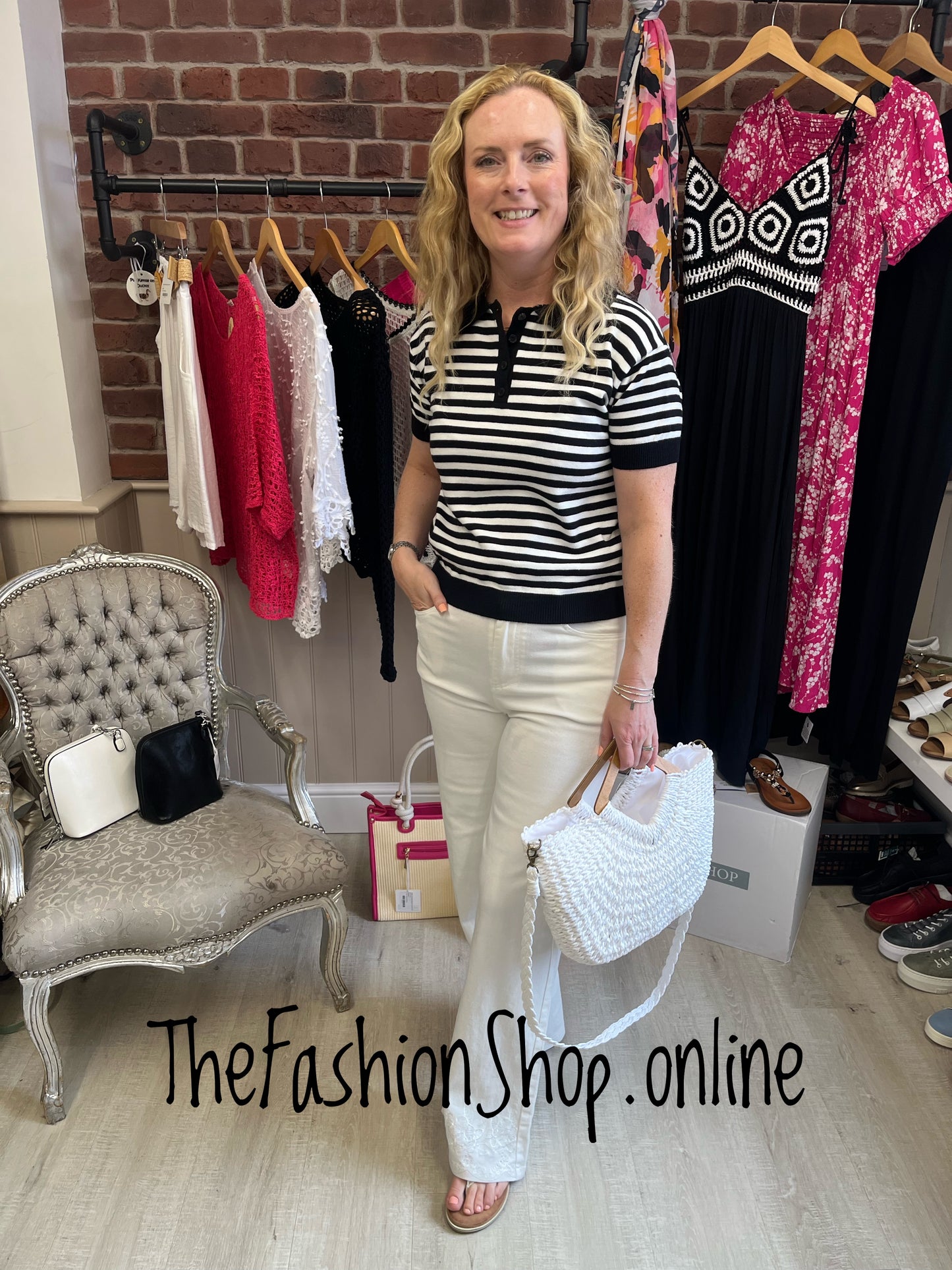 Katie black and white stripe knitted top 8-14