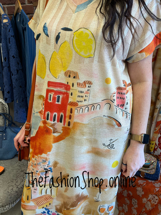 Helen orange coastal summer dress 12-18