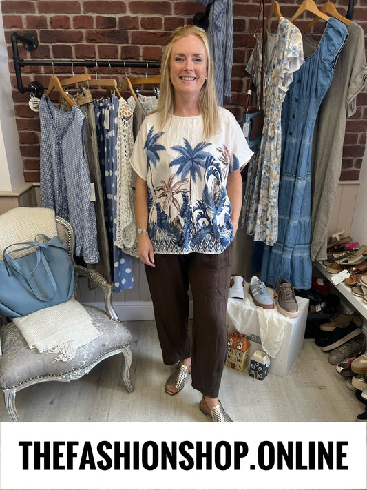 Wendy blue and cream palm leaf top 12-18