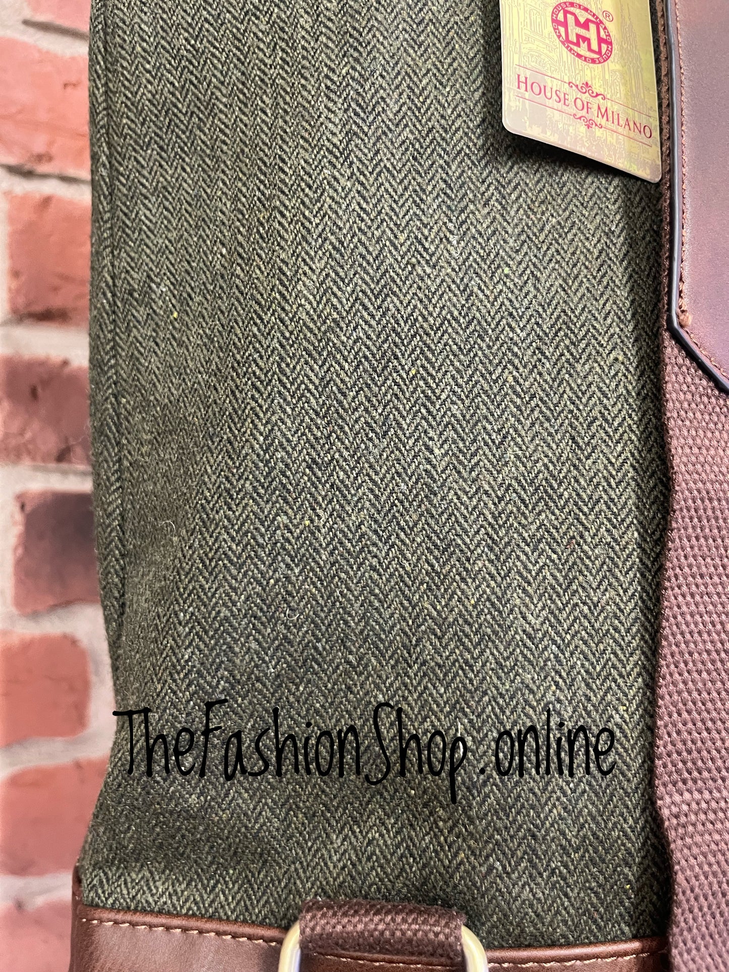 Luna khaki tweed satchel bag