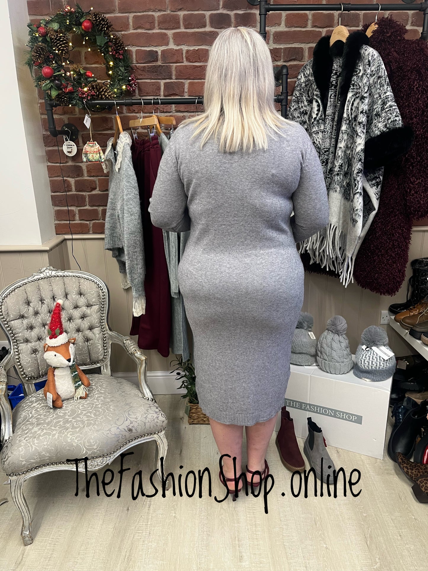 Alison grey cable knit jumper dress 14-18