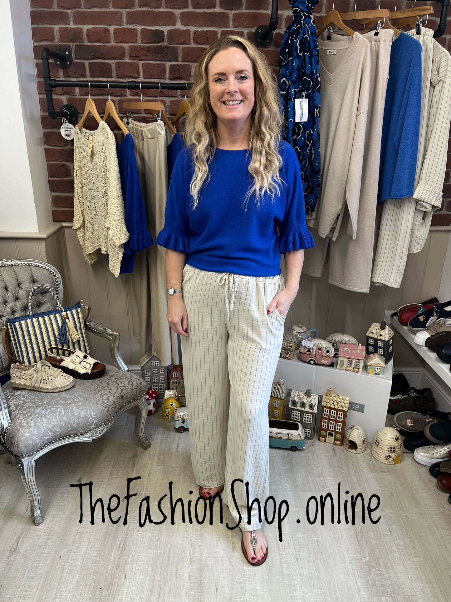 Tess royal blue jumper with frill sleeve 8-14