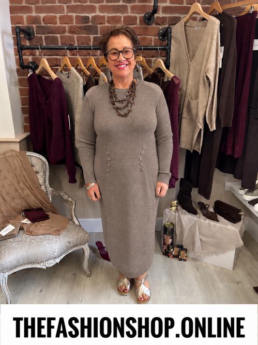 Olivia mocha cashmere mix jumper dress sizes 12-14 and 16-18