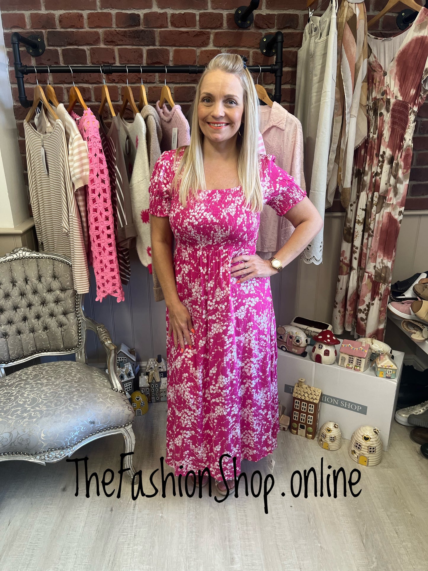 Lexi hot pink printed summer dress sizes 10-18