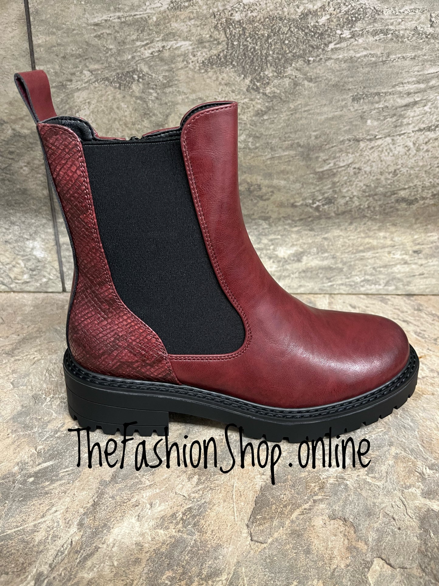 Gracie wine Chelsea boot sizes 3-8 (36-41)