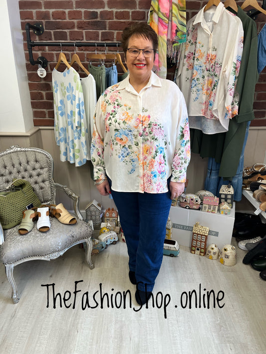 Elizabeth cream floral shirt 12-22