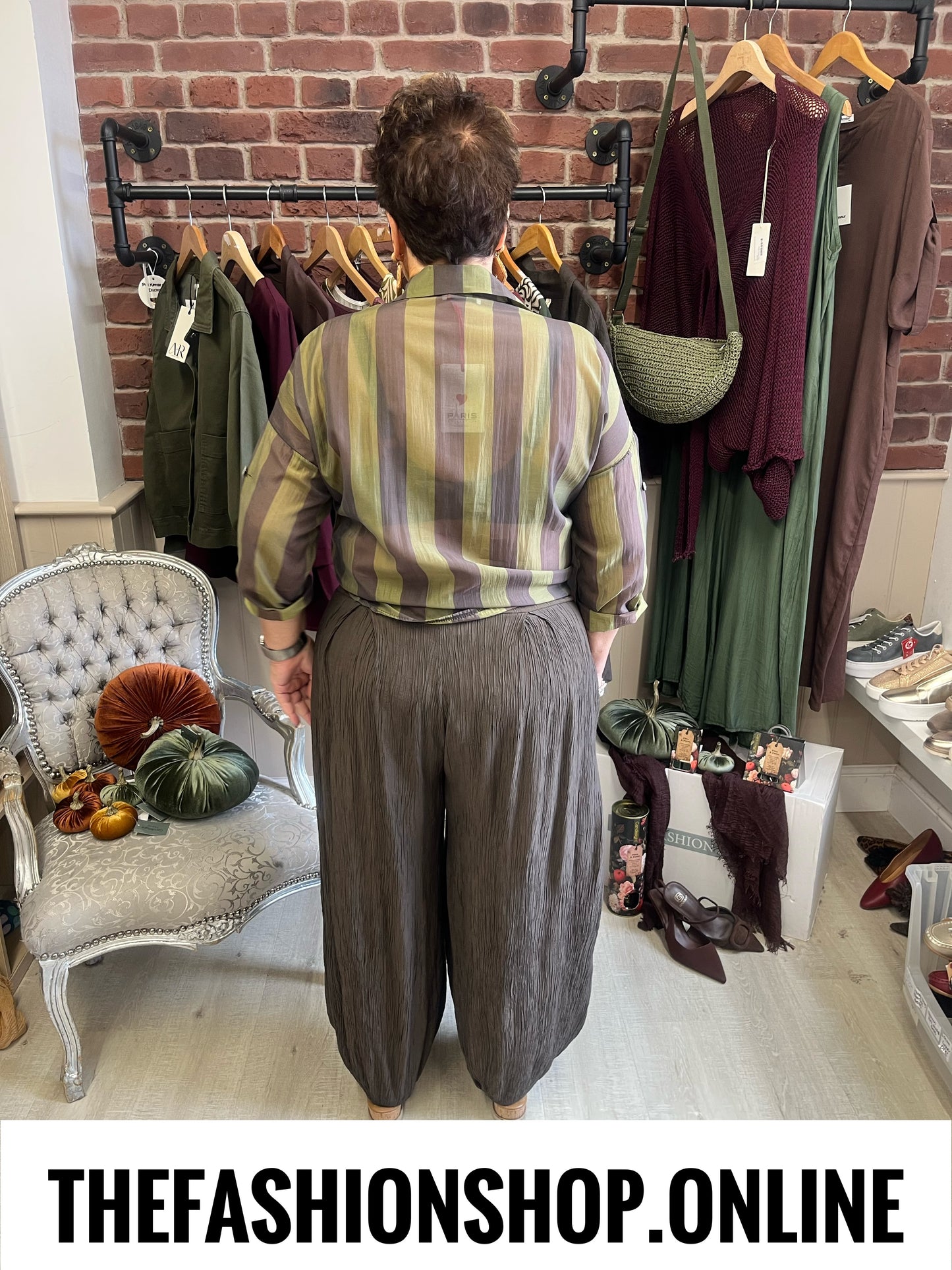 Tabitha khaki striped blouse 10-16