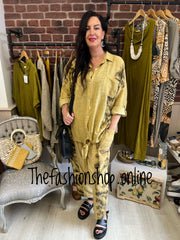 Saffron yellow tie front trouser suit 14-18