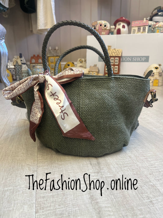 Lucy Khaki woven handle bag