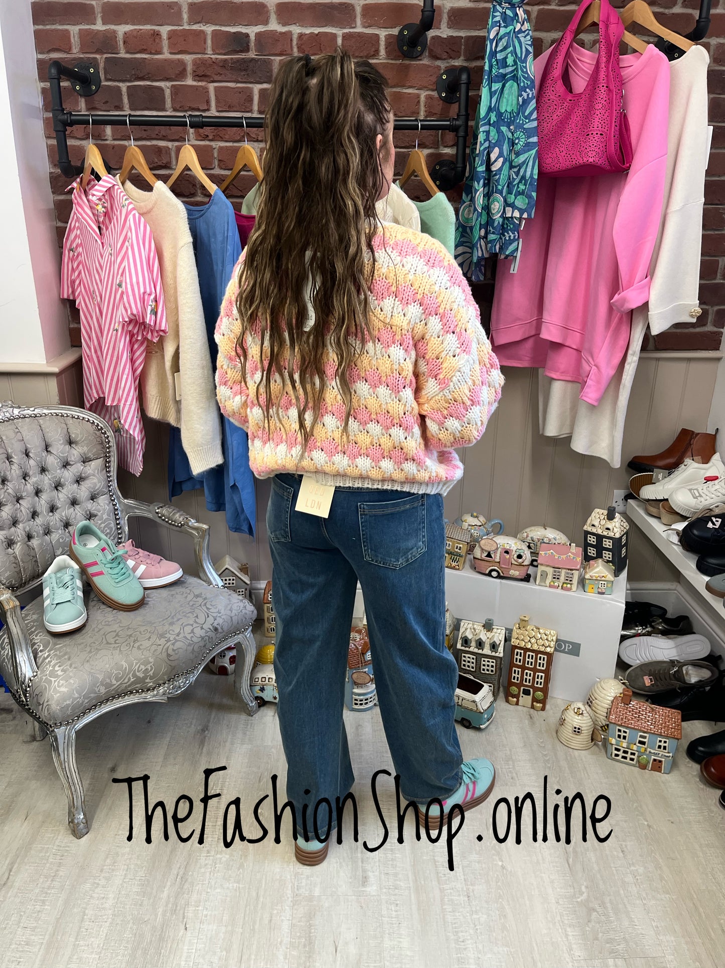 Sophia pink and orange bubble knit jumper 8-14