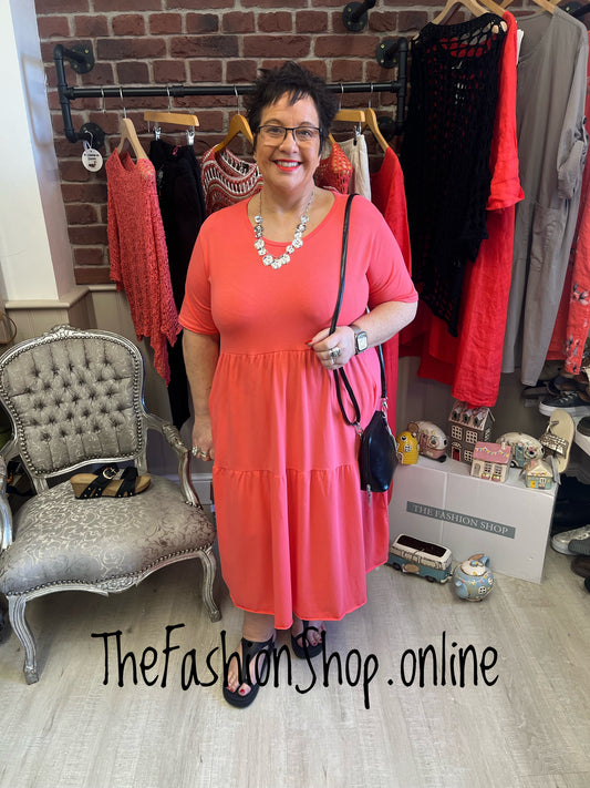 Hannah coral tiered midi dress 12-20