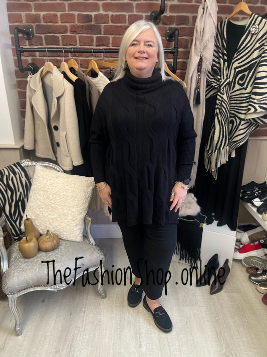 Amelia Black cable knit polo jumper 12-22