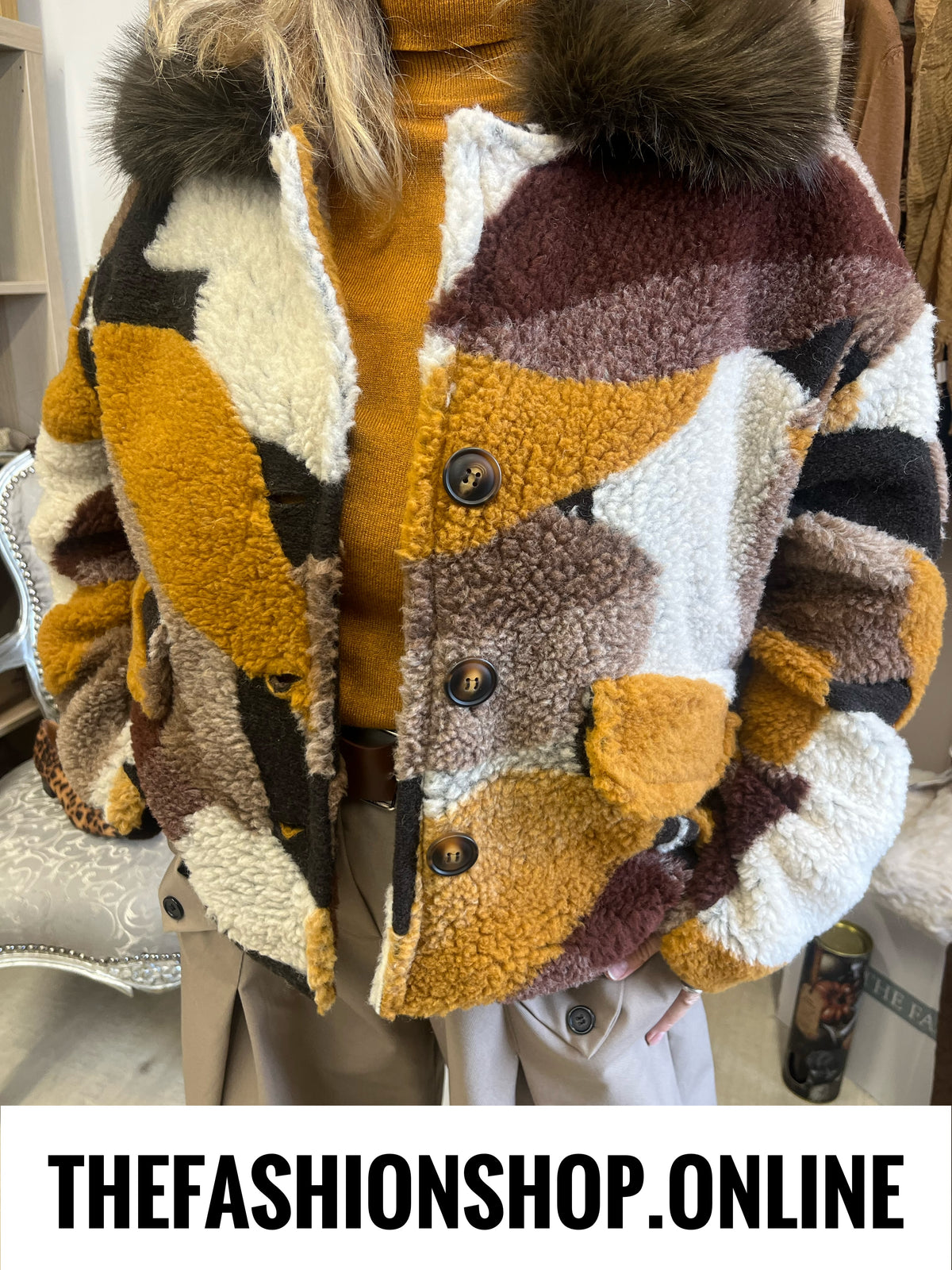 Amber wool mix patchwork jacket 12-16