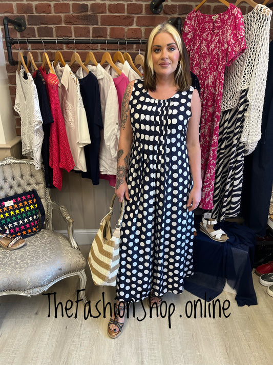 Maeve navy spotty dress 10-16