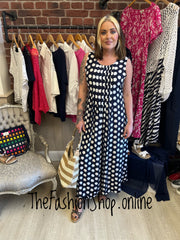Maeve navy spotty dress 10-16