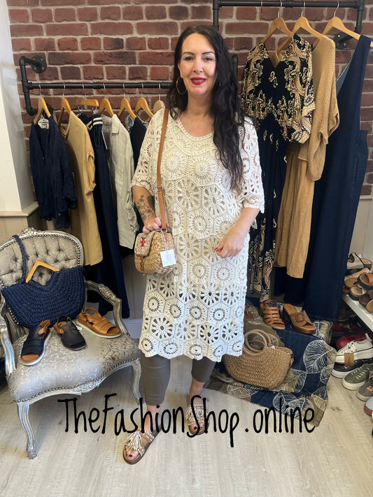Vanessa cream crochet cover up  dress 10-20