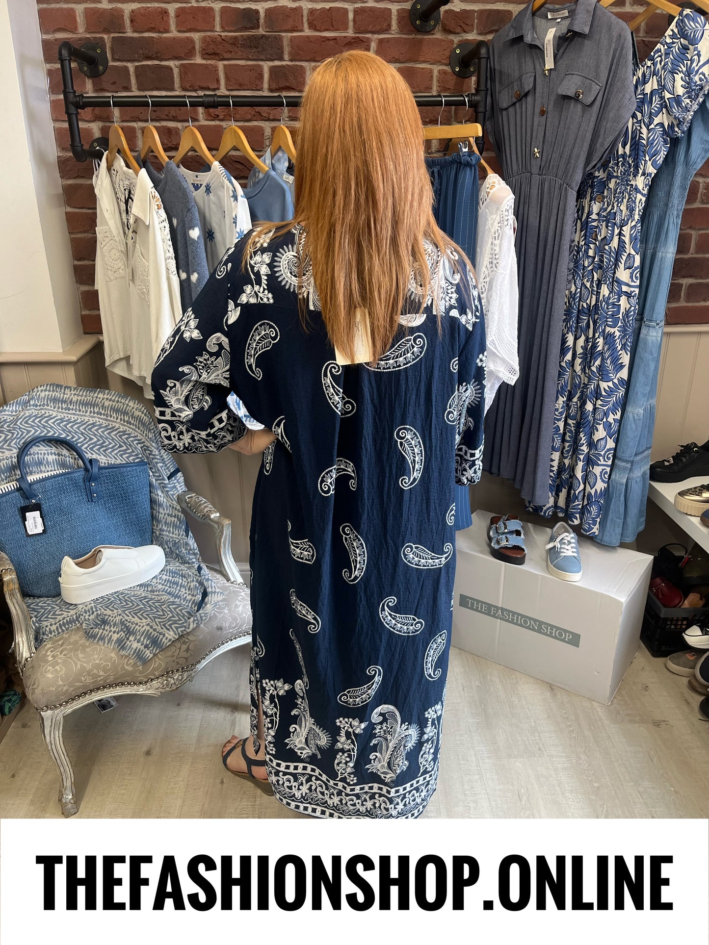 Andrea navy paisley linen mix dress 14-20