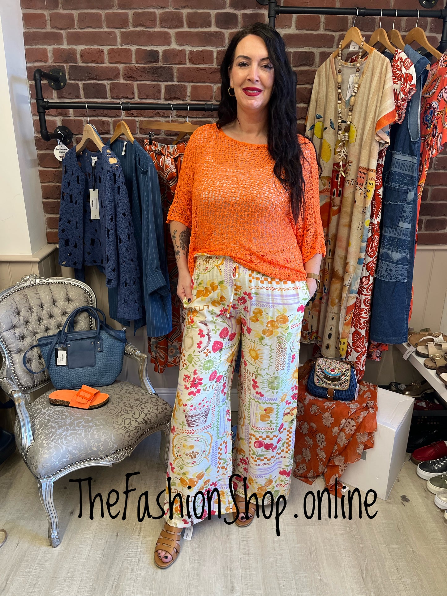 Orange popcorn open knit top 10-20