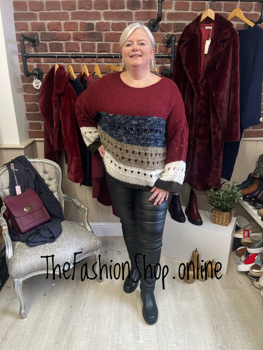Sarah Tempest wine and navy wool mix jumper 12-18