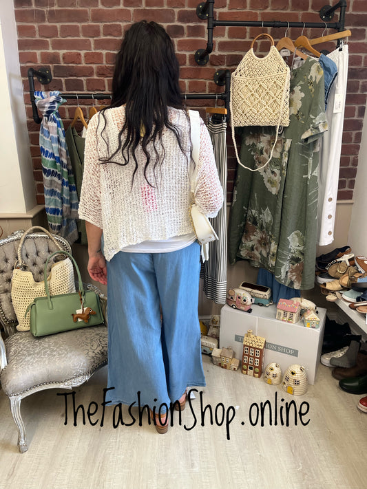Fly Out denim wide leg trousers with belt 10-16