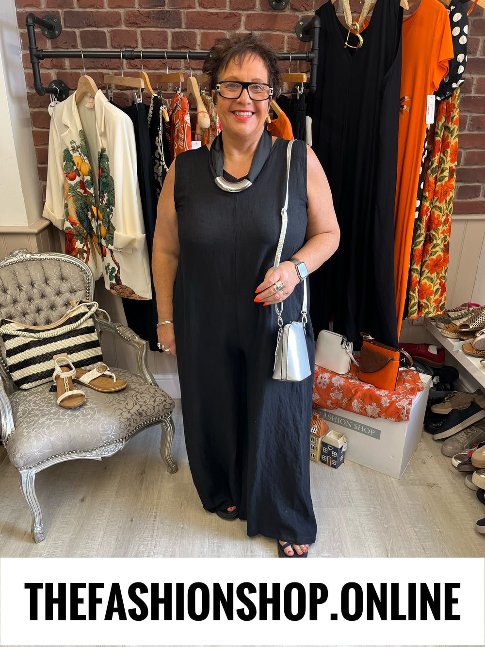 Juliana black linen jumpsuit 12-18