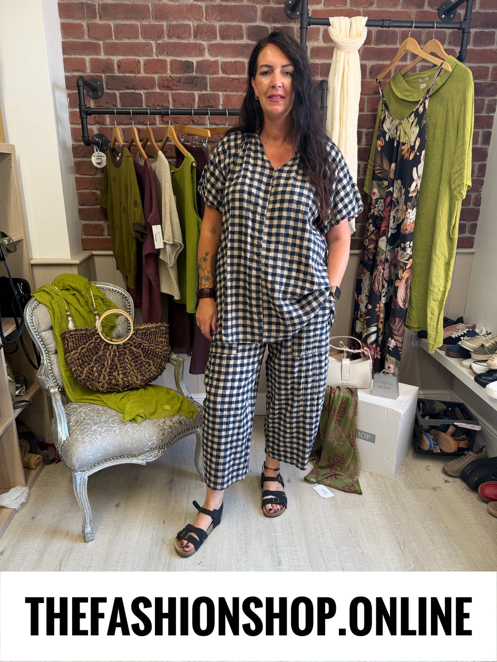 Astrid navy and mocha gingham balloon trousers 8-16