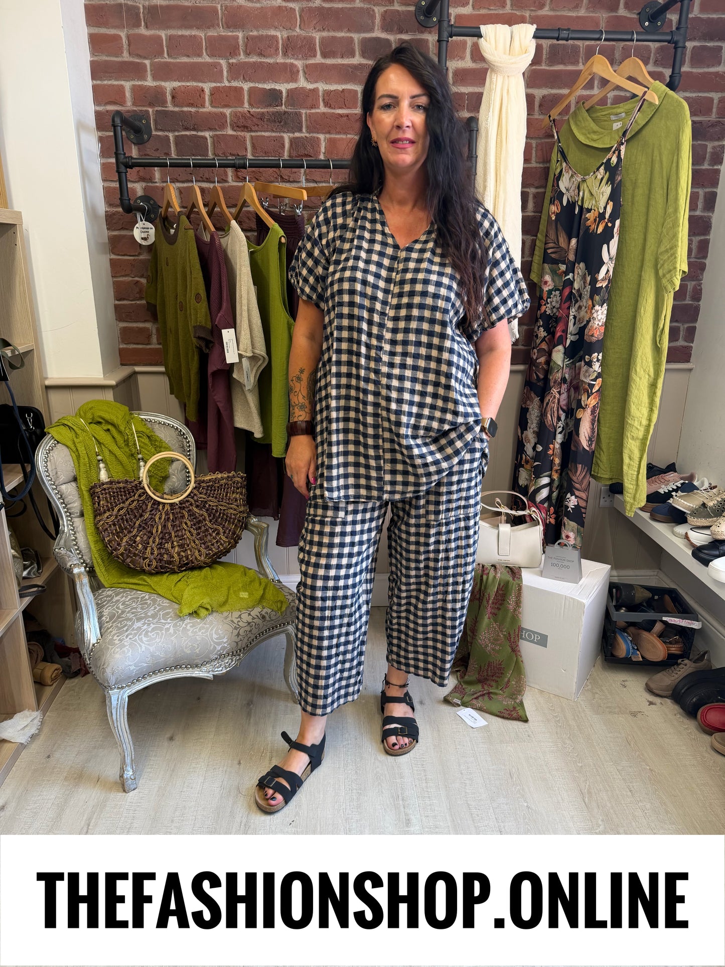 Astrid navy and mocha gingham balloon trousers 8-16
