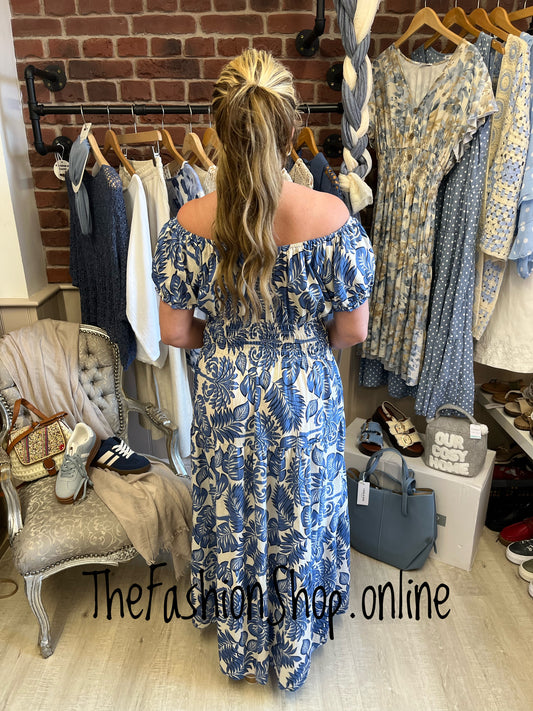 Lillie blue leaves gypsy maxi dress 8-18