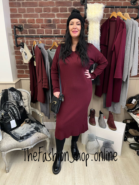 Violet wine V neck ribbed dress 14-18