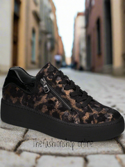 Black wide fit Waldlaufer lace up with side zip leather trainer sizes 4-8