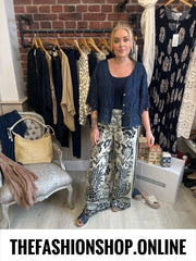 Katrina navy and ivory print wide leg trousers 8-12