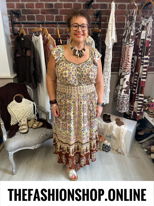 Celia brown paisley printed dress sizes 10, 12, 14 and 16