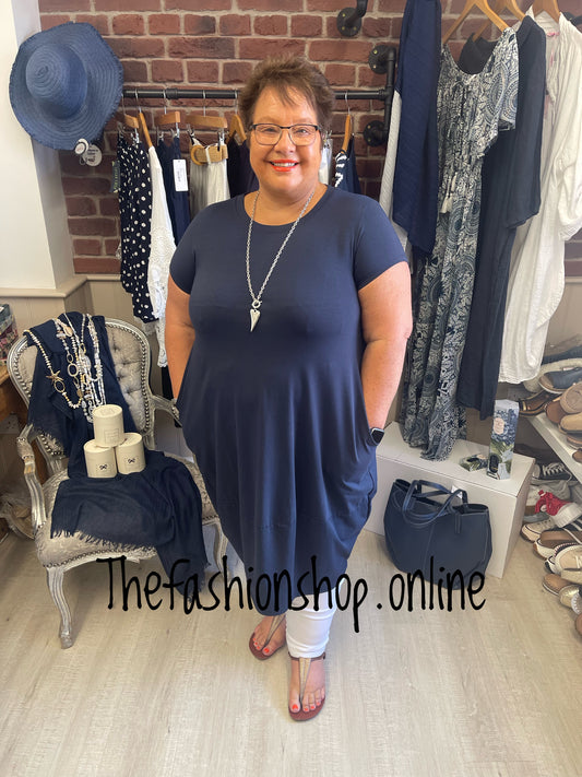 Lara navy seam detail tunic dress 16-22